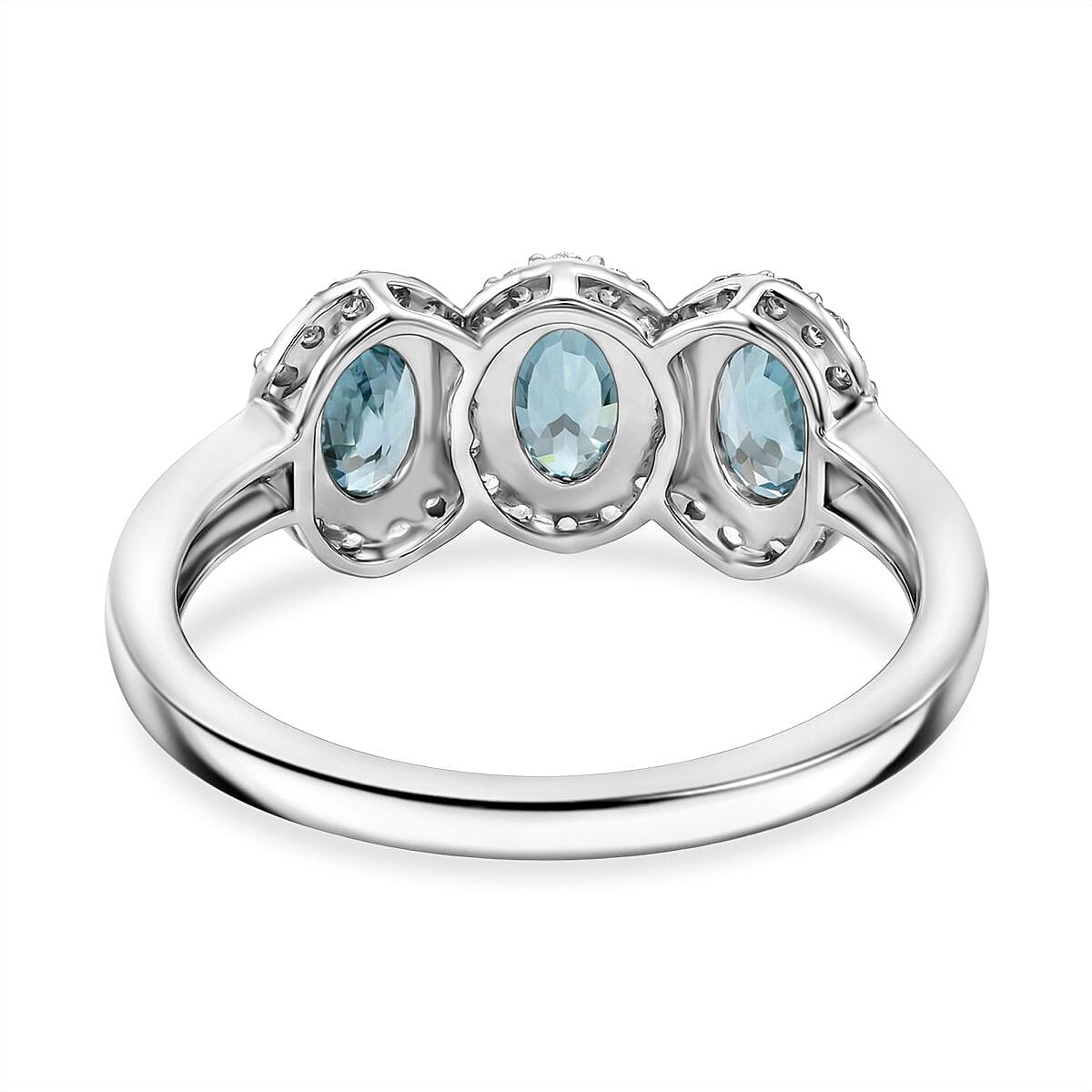 D'Joy Blue Zircon & White Zircon Trilogy Ring in Rhodium Overlay Sterling Silver 2.74 Ct.