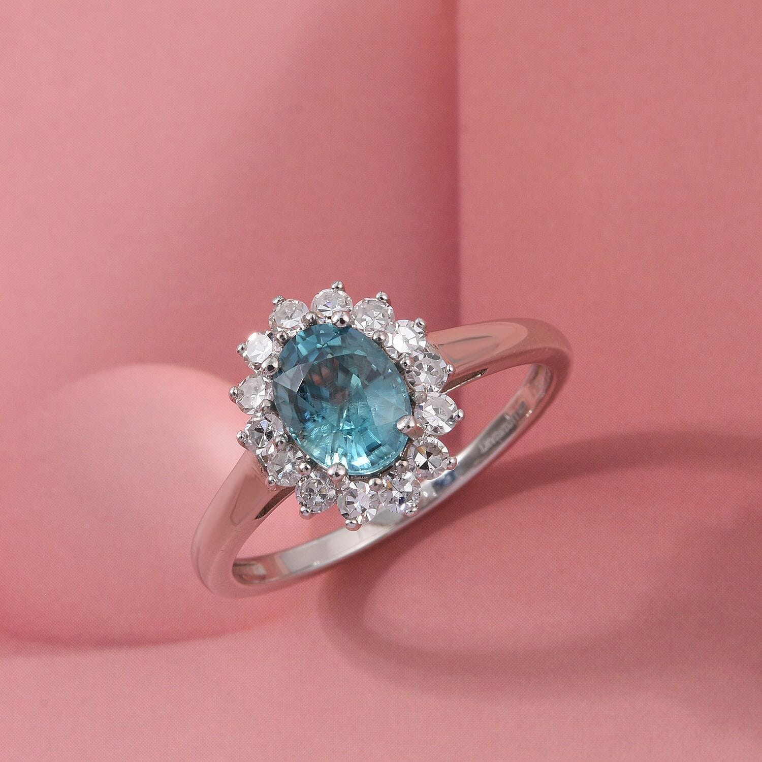 Ratanakiri Blue Zircon (Oval 2.00 Cts) and Lab Grown Diamond ( 0.50 Cts)  Ring in Rhodium Overlay Sterling Silver 2.50 Ct.