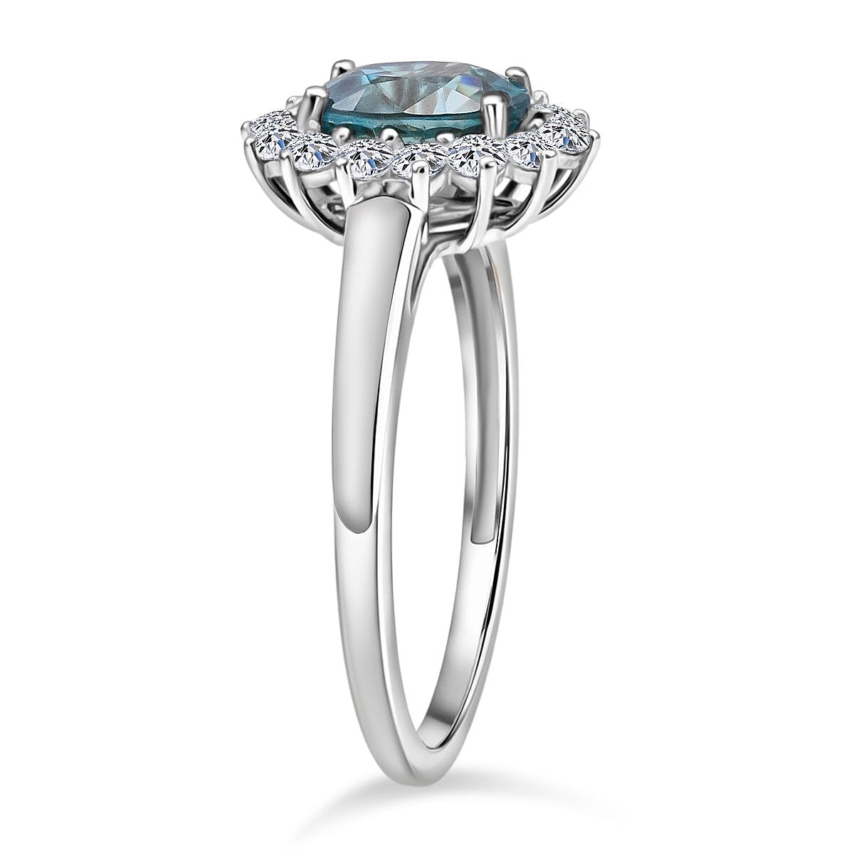 Ratanakiri Blue Zircon (Oval 2.00 Cts) and Lab Grown Diamond ( 0.50 Cts)  Ring in Rhodium Overlay Sterling Silver 2.50 Ct.