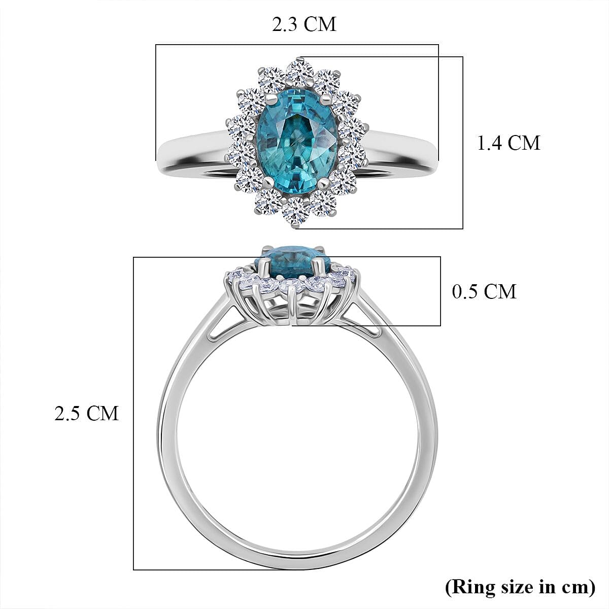Ratanakiri Blue Zircon (Oval 2.00 Cts) and Lab Grown Diamond ( 0.50 Cts)  Ring in Rhodium Overlay Sterling Silver 2.50 Ct.