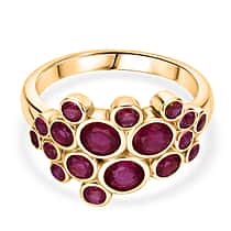 Designer Inspired-  African Ruby Bubble Ring in Yellow Gold Plated Sterling Silver 2.20 Ct.
