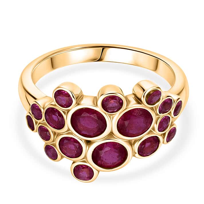 Designer Inspired - Premium African Ruby Bubble Ring in Yellow Gold Plated Sterling Silver 2.20 Ct.
