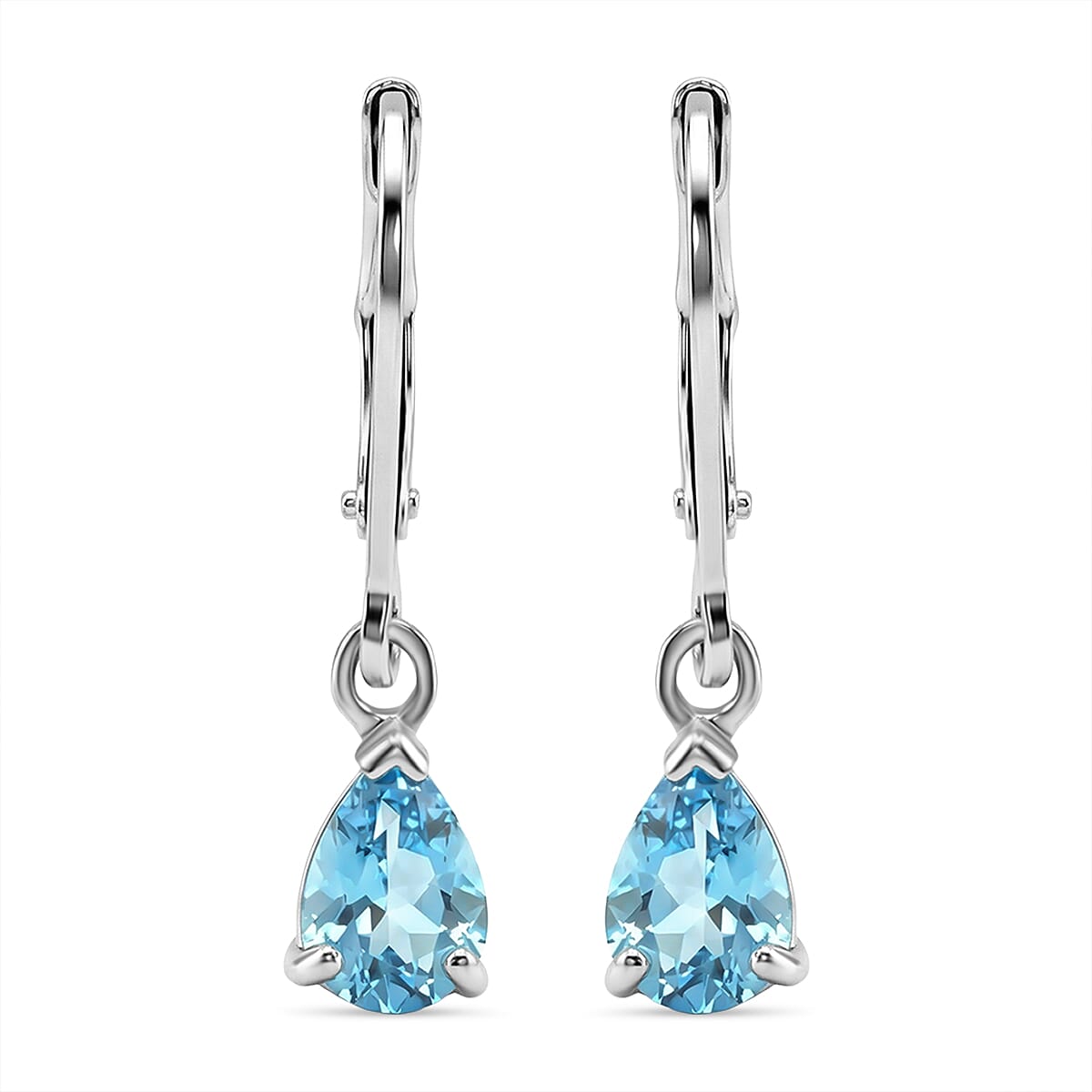 D'Joy Blue Zircon Solitaire Lever Back Earring in Rhodium Overlay Sterling Silver 1.80 Ct.