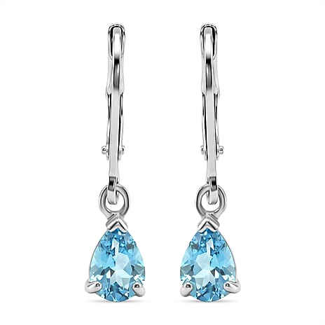 D'Joy Blue Zircon Lever Back Earring in Rhodium Overlay Sterling Silver 2.24 Ct.