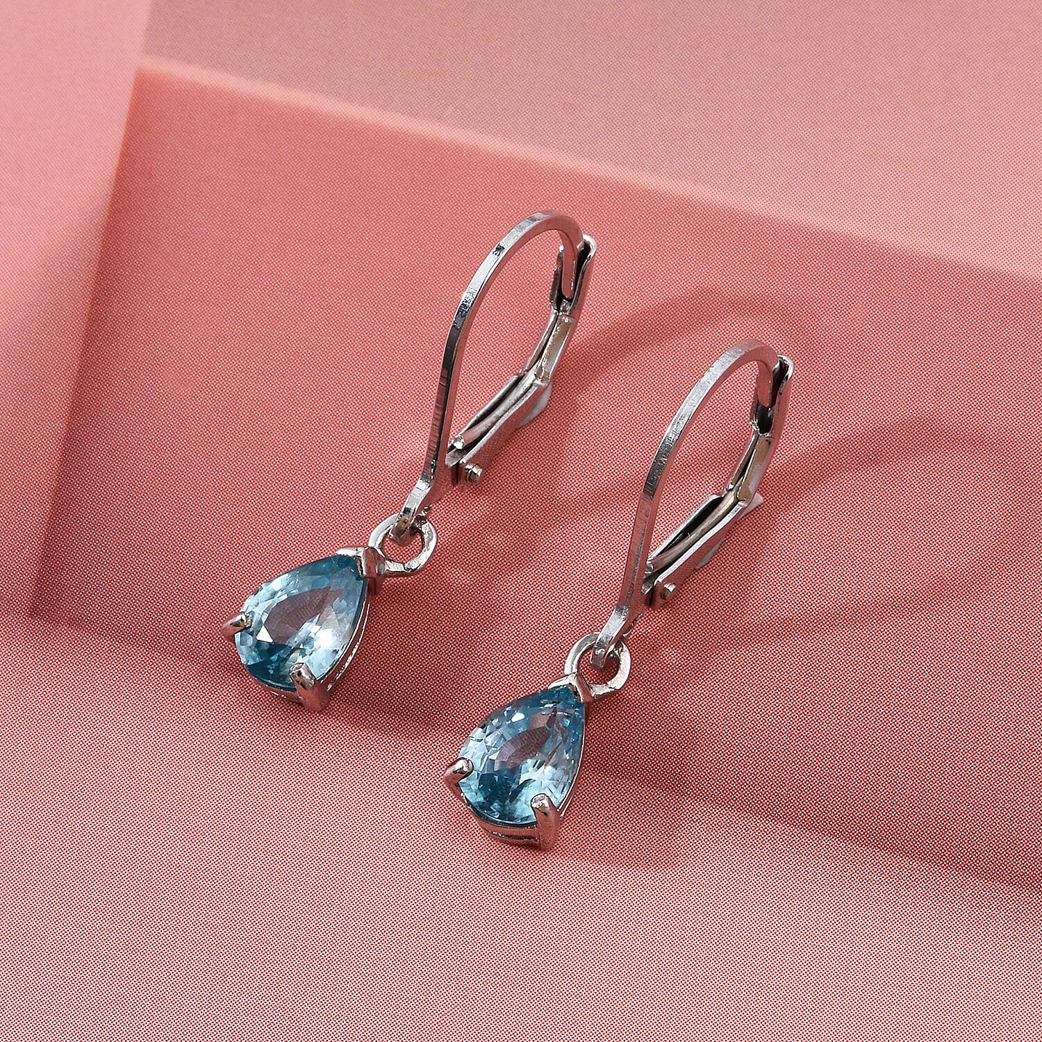 D'Joy Blue Zircon Solitaire Lever Back Earring in Rhodium Overlay Sterling Silver 1.80 Ct.