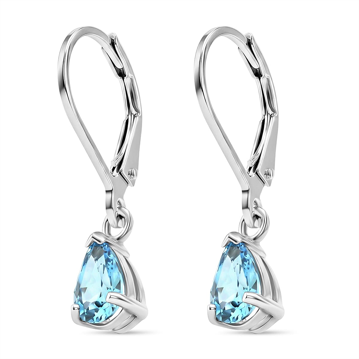 D'Joy Blue Zircon Solitaire Lever Back Earring in Rhodium Overlay Sterling Silver 1.80 Ct.