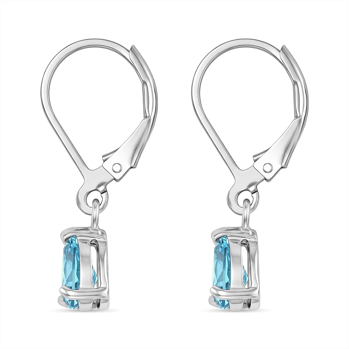 D'Joy Blue Zircon Solitaire Lever Back Earring in Rhodium Overlay Sterling Silver 1.80 Ct.