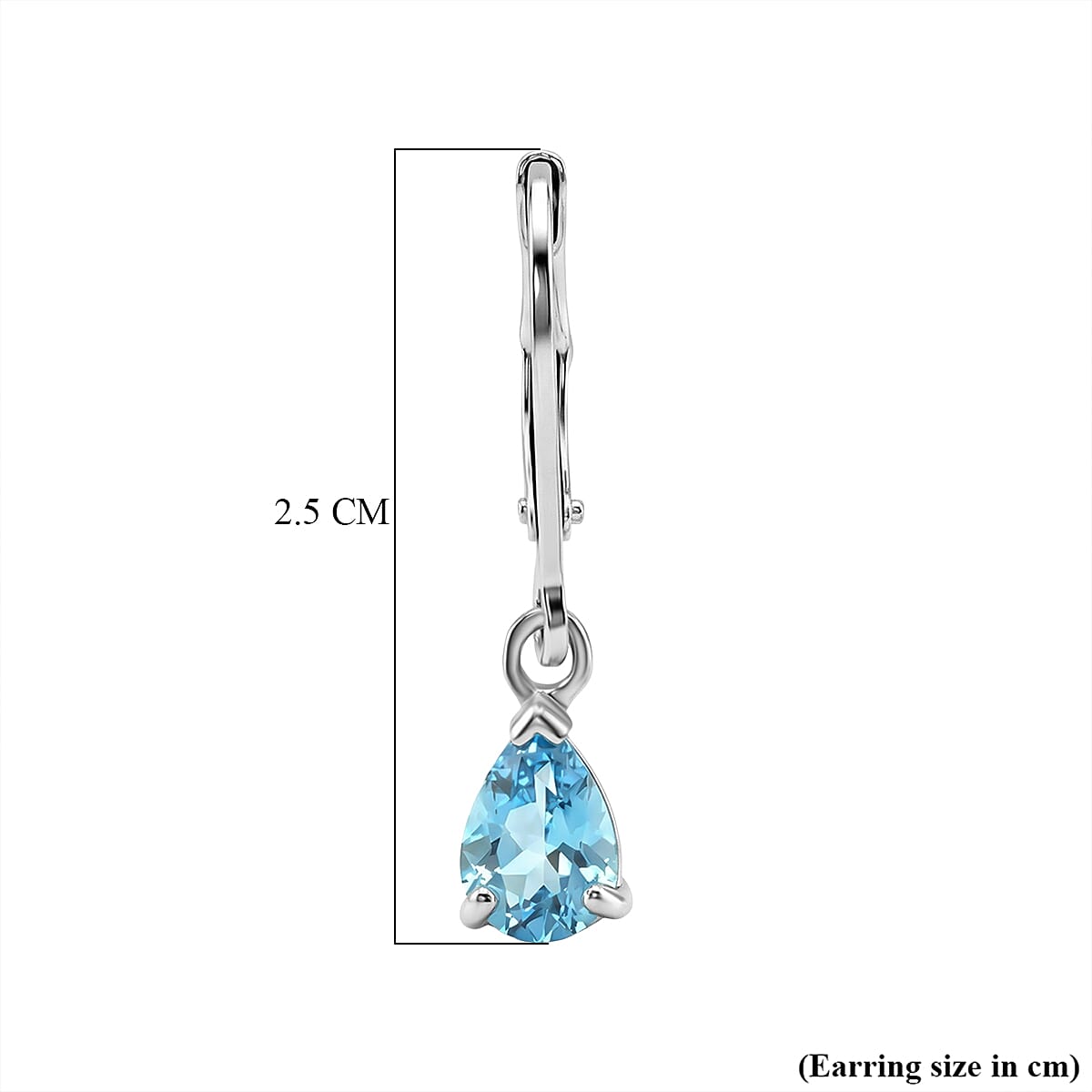 D'Joy Blue Zircon Solitaire Lever Back Earring in Rhodium Overlay Sterling Silver 1.80 Ct.