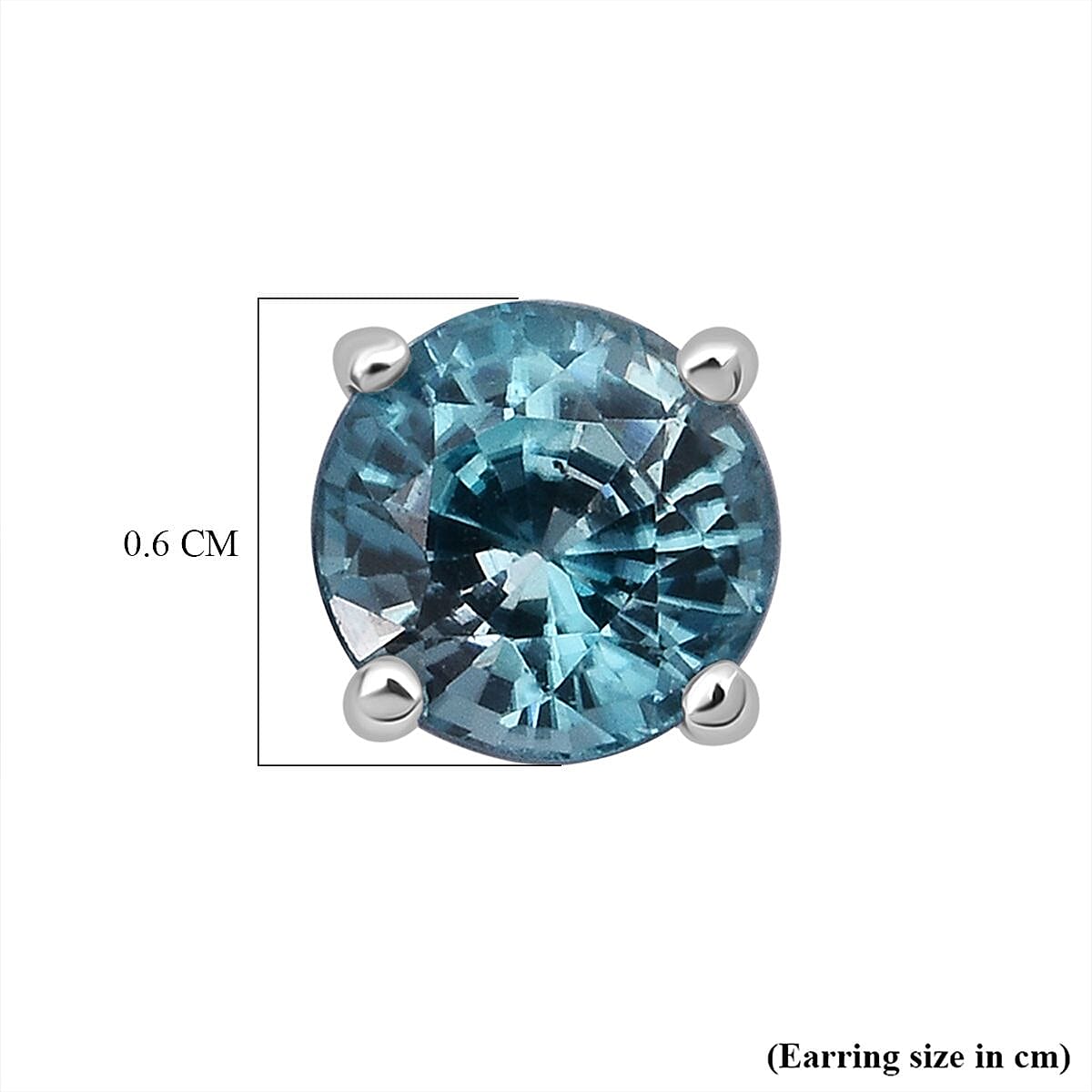 D'Joy Blue Zircon Solitaire Stud Earring with Push Back in Rhodium Overlay Sterling Silver 2.00 Ct.