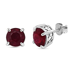 D'Joy African Ruby Solitaire Stud Push Post Earring in Yellow Gold Plated Sterling Silver 5.00 Ct.