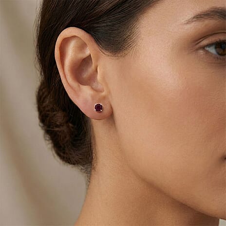 D'Joy - Premium African Ruby Solitaire Stud Push Post Earring in Rhodium Overlay Sterling Silver 5.00 Ct.
