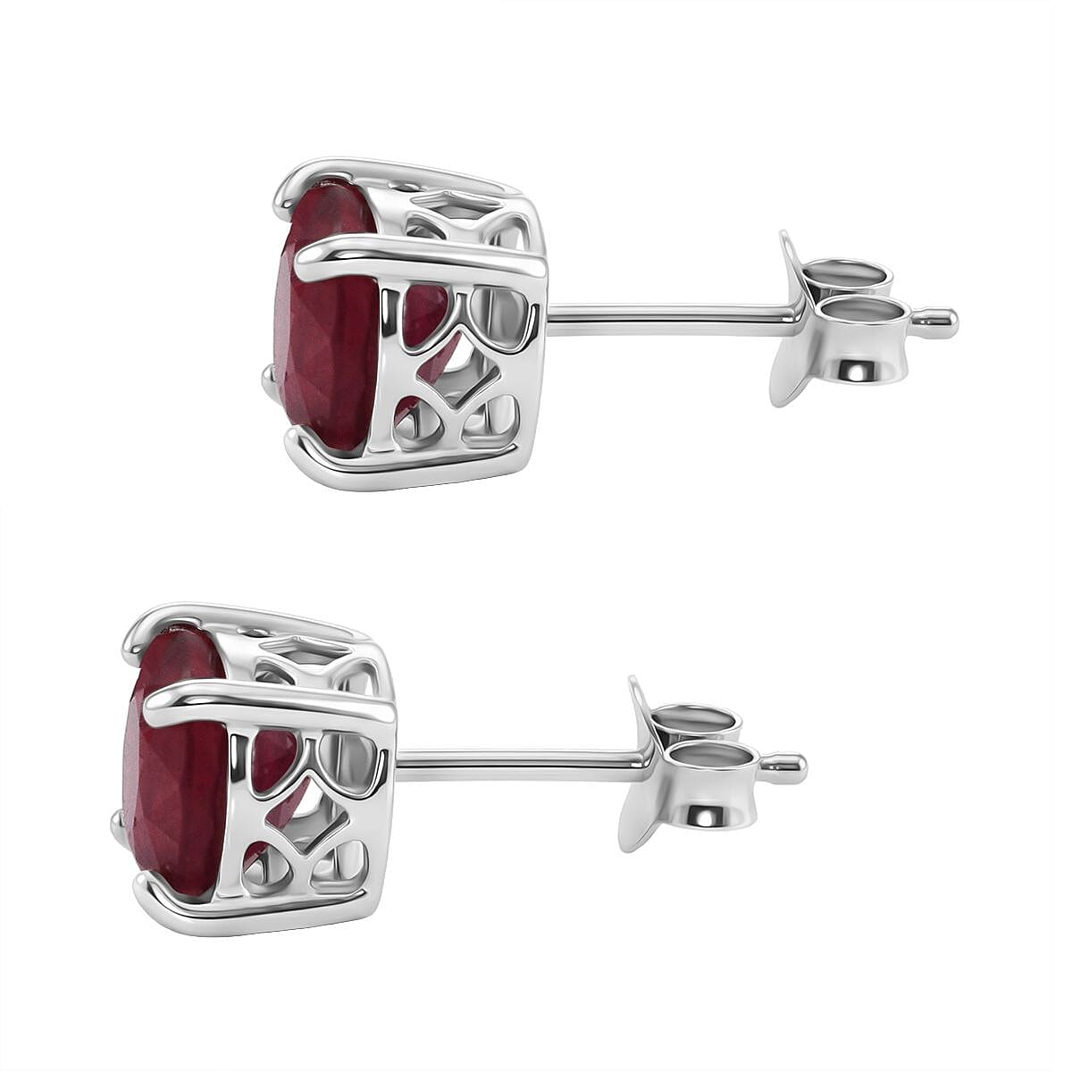 D'Joy African Ruby Solitaire Stud Push Post Earring in Rhodium Overlay Sterling Silver 5.00 Ct.