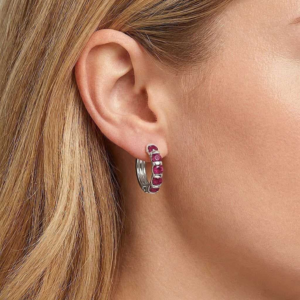 D'Joy African Ruby Huggie Hoop Earring in Rhodium Overlay Sterling Silver 1.70 Ct.