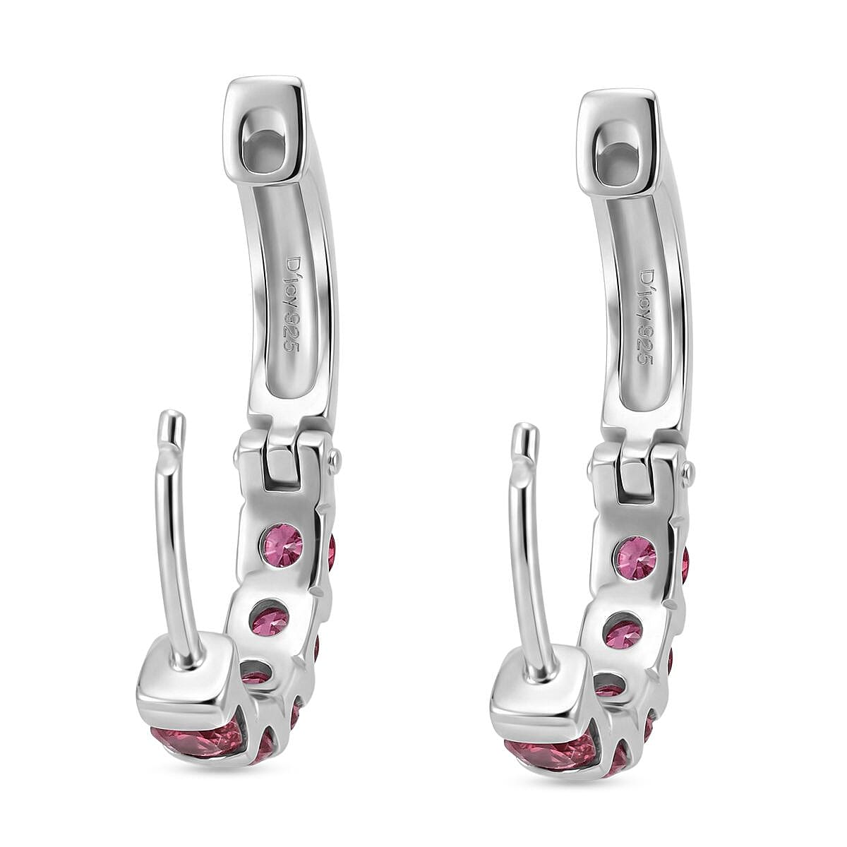 D'Joy African Ruby Huggie Hoop Earring in Rhodium Overlay Sterling Silver 1.70 Ct.