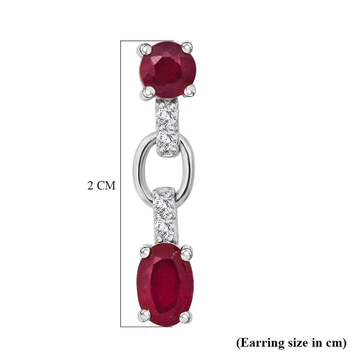D'Joy African Ruby & White Zircon Link Drop Earring in Rhodium Overlay Sterling Silver 2.46 Ct.