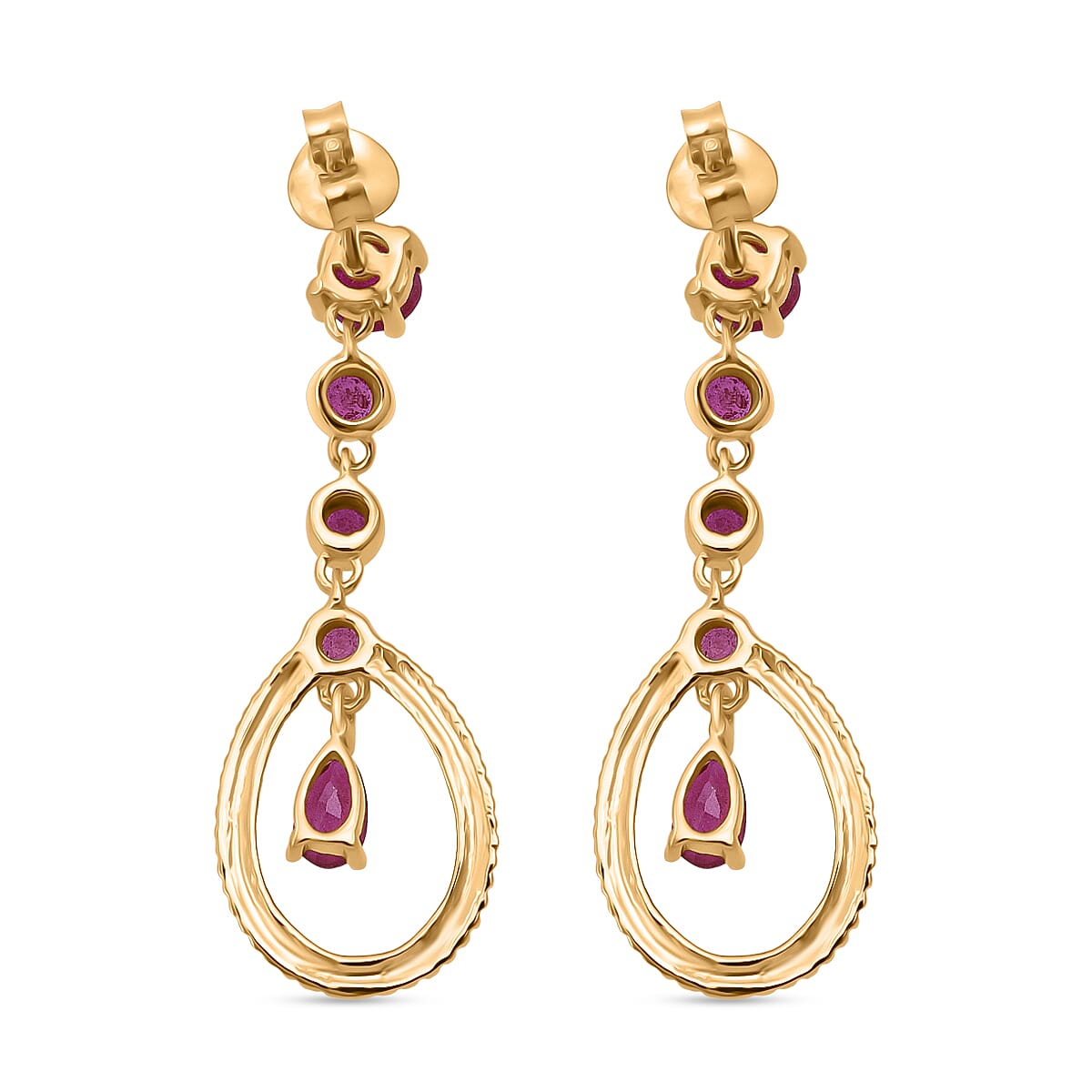 D'Joy African Ruby Teardrop Halo Earring with Push Back in Rhodium Overlay Sterling Silver 1.88 Ct.