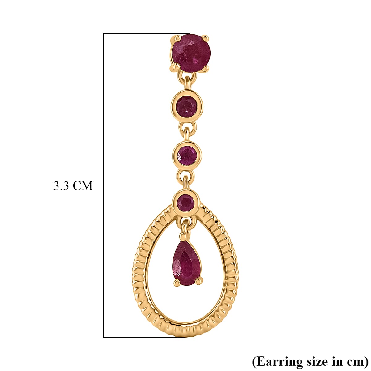 D'Joy African Ruby Teardrop Halo Earring with Push Back in Rhodium Overlay Sterling Silver 1.88 Ct.