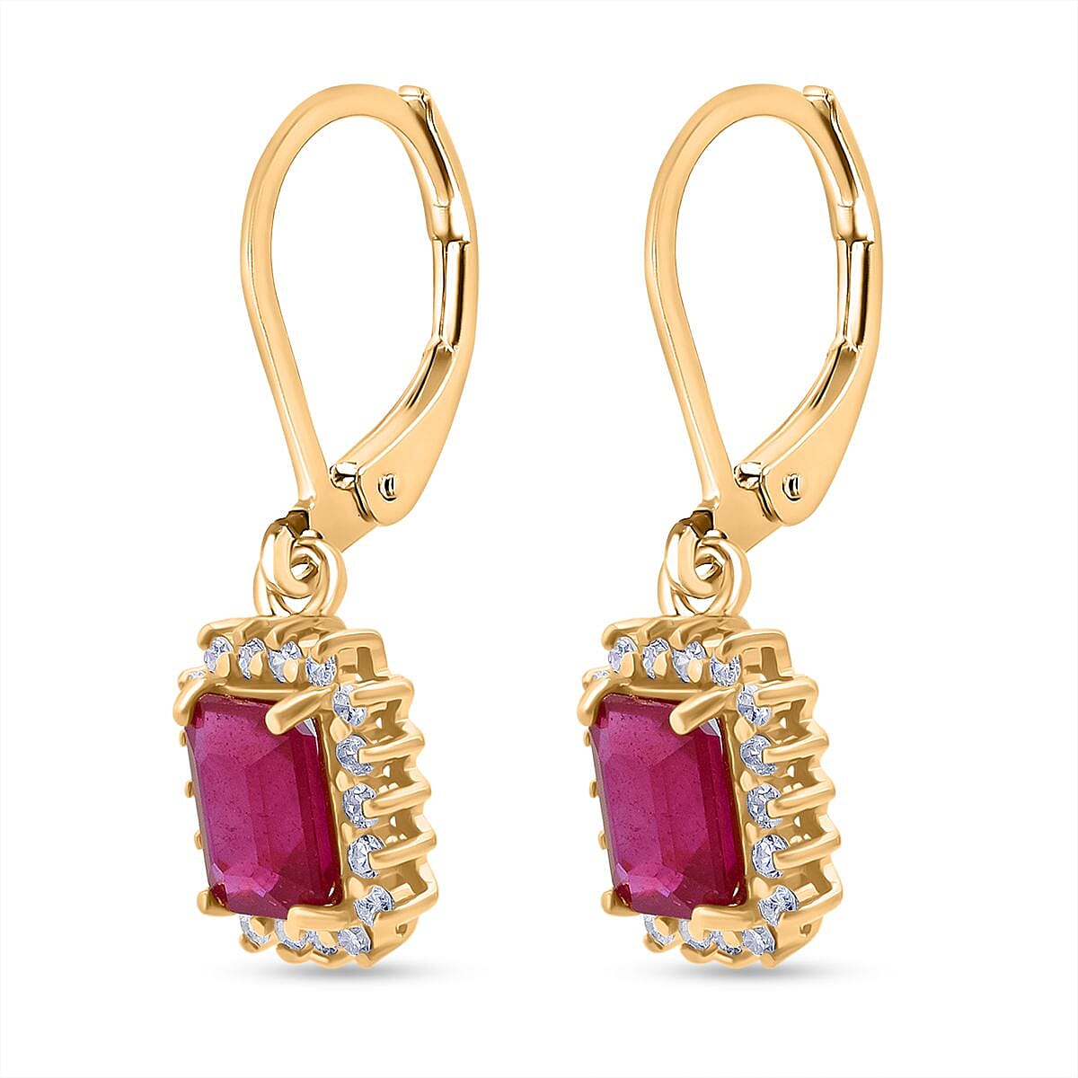 Premier African Ruby (4.5 Ct.) & SI-GH Lab Grown Diamond (0.60 Ct.) Halo Earring in 18K Vermeil Yellow Gold Plated Sterling Silver 5.00 Ct.