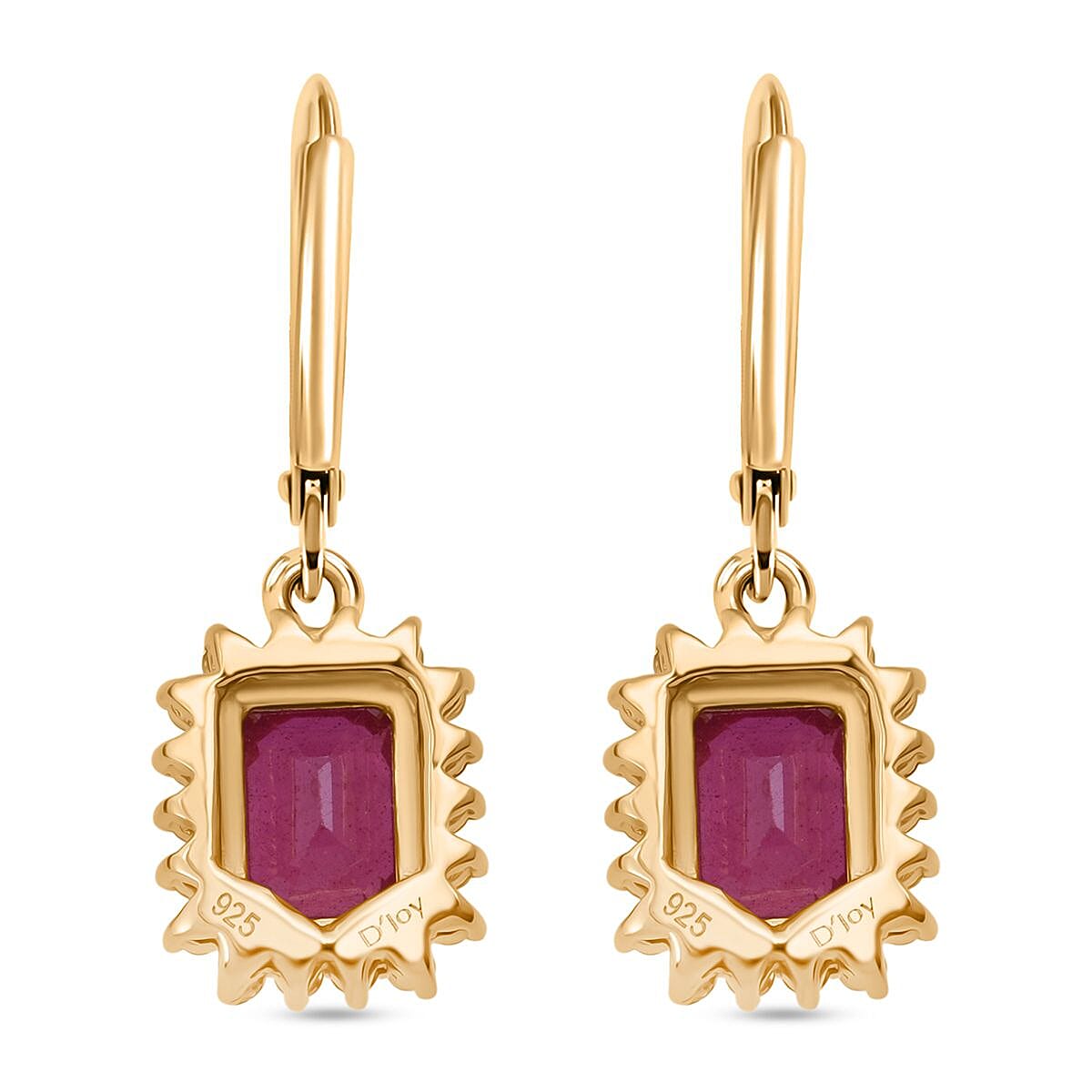 Premier African Ruby (4.5 Ct.) & SI-GH Lab Grown Diamond (0.60 Ct.) Halo Earring in 18K Vermeil Yellow Gold Plated Sterling Silver 5.00 Ct.
