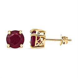 D'Joy African Ruby Solitaire Stud Push Post Earring in Yellow Gold Plated Sterling Silver 5.00 Ct.