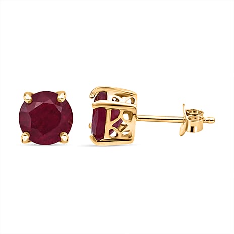D'Joy African Ruby Solitaire Stud Push Post Earring in Yellow Gold Plated Sterling Silver 5.00 Ct.