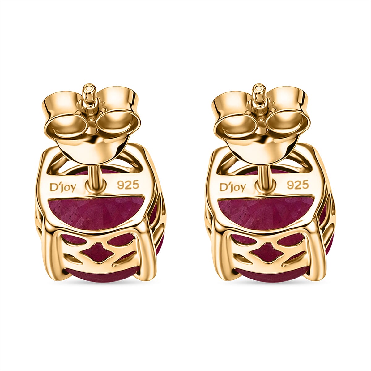 D'Joy African Ruby Solitaire Stud Push Post Earring in Yellow Gold Plated Sterling Silver 5.00 Ct.