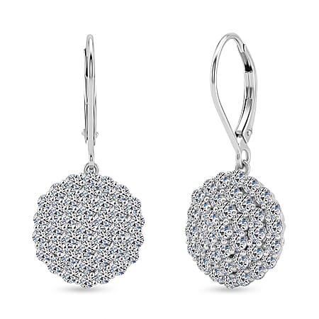 LUXURIANT 3 Ct. Lab Grown Diamond Cluster Earring with Lever Back in Rhodium Overlay Sterling Silver (SI-G-H)