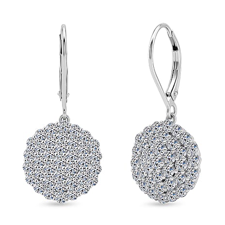 Luxuriant SI-G-H Lab Grown Diamond Cluster Earring with Lever Back in Rhodium Overlay Sterling Silver 3.00 Ct.