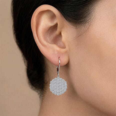 Luxuriant SI-G-H Lab Grown Diamond Cluster Earring with Lever Back in Rhodium Overlay Sterling Silver 3.00 Ct.
