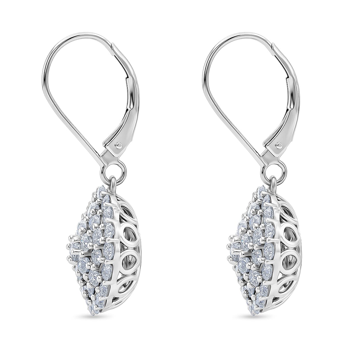 Luxuriant SI-G-H Lab Grown Diamond Cluster Earring with Lever Back in Rhodium Overlay Sterling Silver 3.00 Ct.