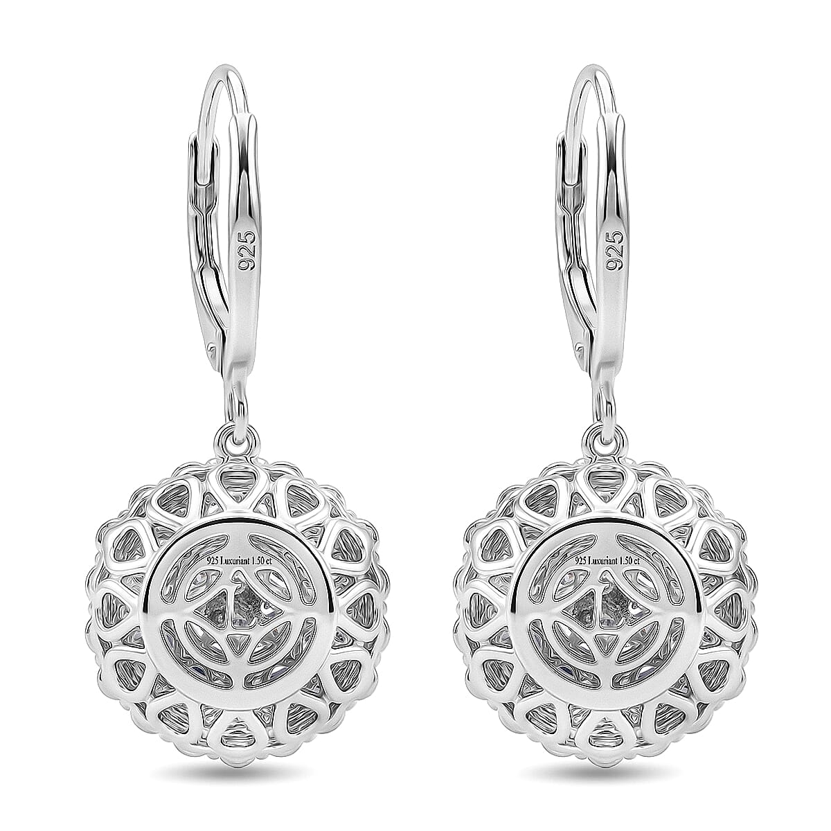 Luxuriant SI-G-H Lab Grown Diamond Cluster Earring with Lever Back in Rhodium Overlay Sterling Silver 3.00 Ct.