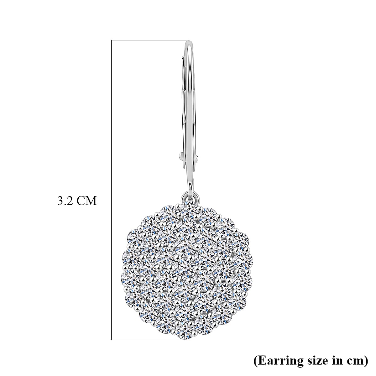 Luxuriant SI-G-H Lab Grown Diamond Cluster Earring with Lever Back in Rhodium Overlay Sterling Silver 3.00 Ct.