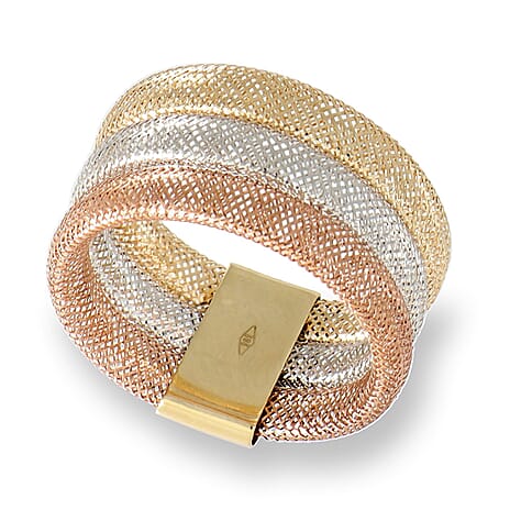 Maestro Collection - 9K Yellow Gold Tri Colour Mesh Band Ring (Size O to T) - Medium