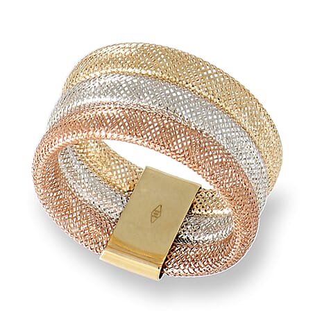 Maestro Collection - 9K Yellow Gold Tri Colour Mesh Band Ring (Size O to T) - Medium