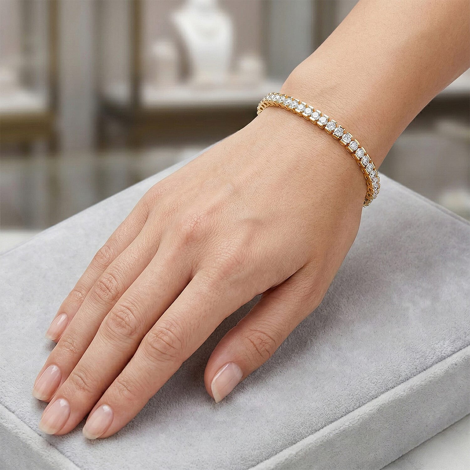 Luxuriant SI-G-H Lab Grown Diamond Tennis Bracelet (Size - 7.5) in 18K Vermeil Yellow Gold Plated Sterling Silver 4.00 Ct, Silver Wt. 10.60 Gms