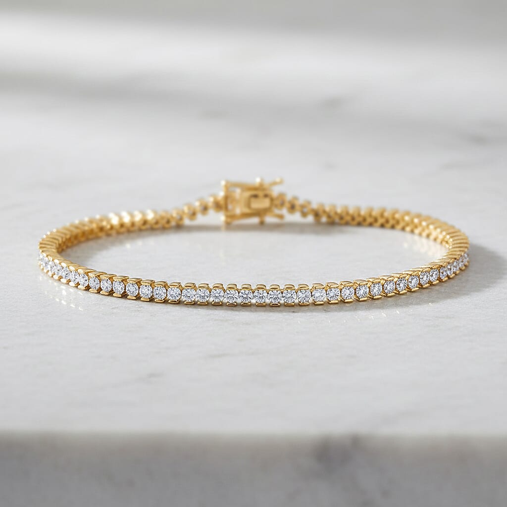 Luxuriant SI-G-H Lab Grown Diamond Tennis Bracelet (Size - 7.5) in 18K Vermeil Yellow Gold Plated Sterling Silver 4.00 Ct, Silver Wt. 10.60 Gms