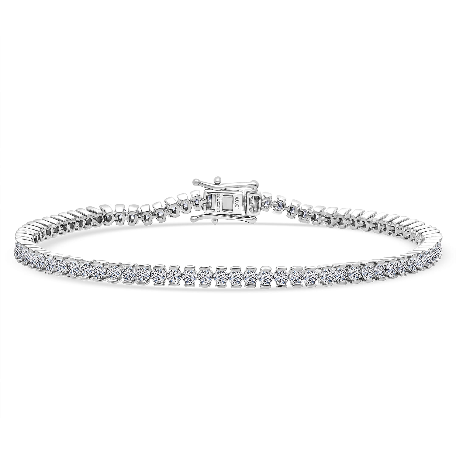 Luxuriant SI-GH Lab Grown Diamond Tennis Bracelet (Size - 7.5) in Rhodium Overlay Sterling Silver 4.00 Ct, Silver Wt. 10.40 Gms