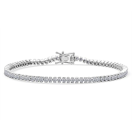 NY Close Out - LUXURIANT 4 Ct. Lab Grown Diamond Tennis Bracelet (Size - 7.5) with GB Box Clasp in Rhodium Overlay Sterling Silver (SI-GH)