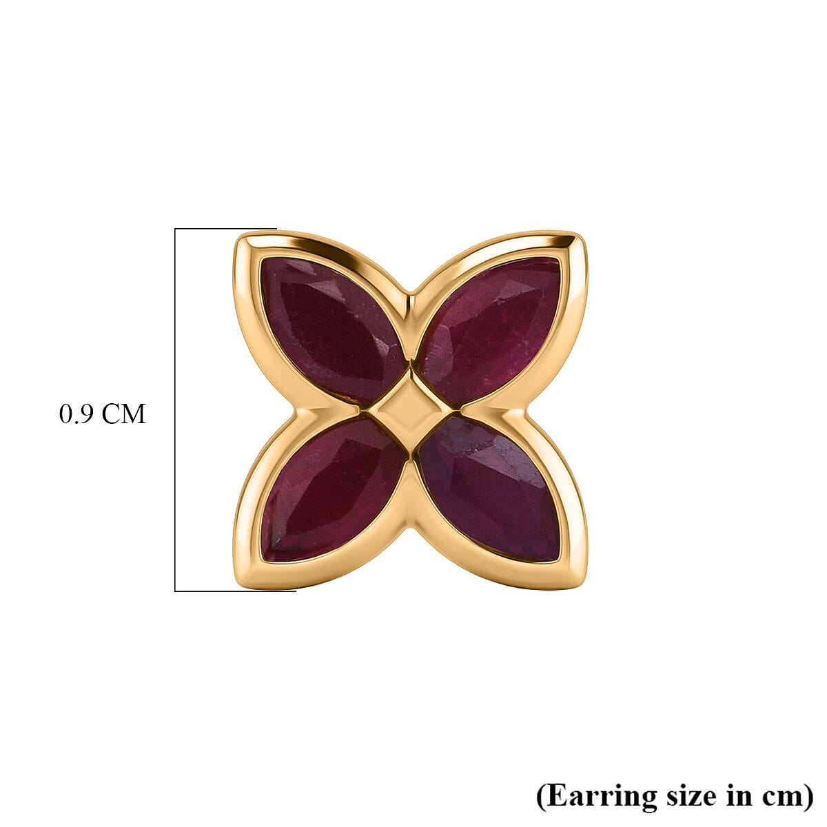 D'Joy African Ruby Floral Push Post Earring in Yellow Gold Plated Sterling Silver 1.84 Ct.