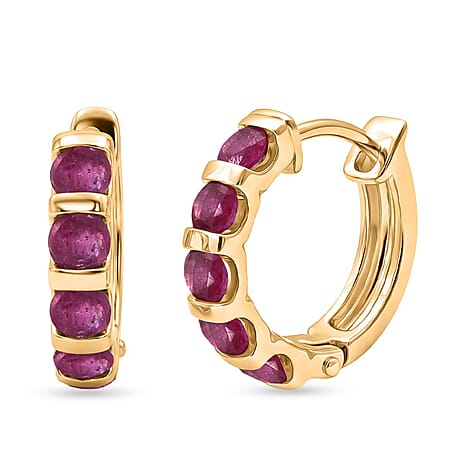 D'Joy African Ruby Hoop Earring in Yellow Gold Plated Sterling Silver 1.70 Ct.