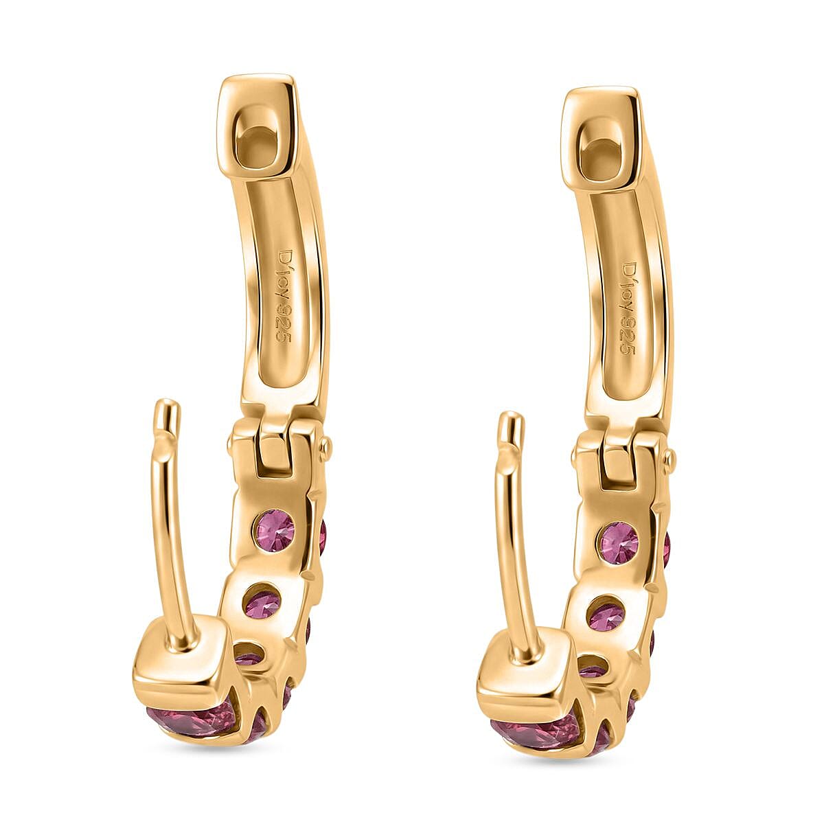 D'Joy African Ruby Hoop Earring in Yellow Gold Plated Sterling Silver 1.70 Ct.