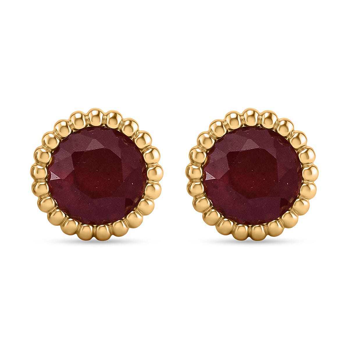 D'Joy African Ruby Earring with Push Back in Yellow Gold Plated  Sterling Silver 1.34 Ct.