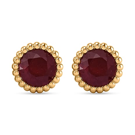 D'Joy African Ruby Earring with Push Back in Yellow Gold Plated  Sterling Silver 1.34 Ct.