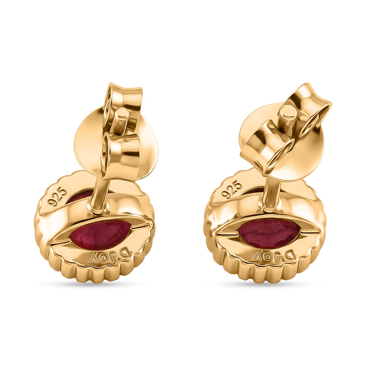 D'Joy African Ruby Earring with Push Back in Yellow Gold Plated  Sterling Silver 1.34 Ct.