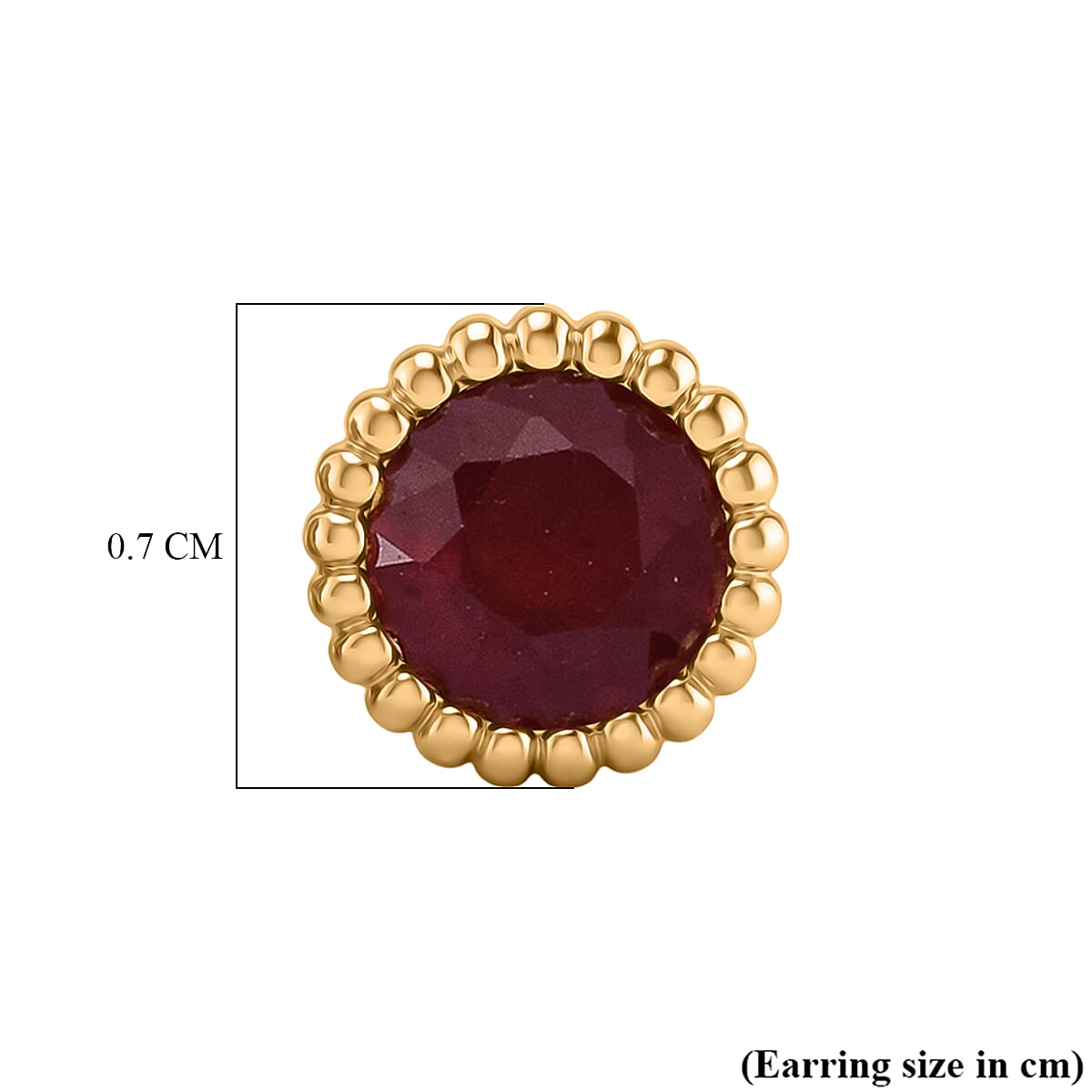 D'Joy African Ruby Earring with Push Back in Yellow Gold Plated  Sterling Silver 1.34 Ct.