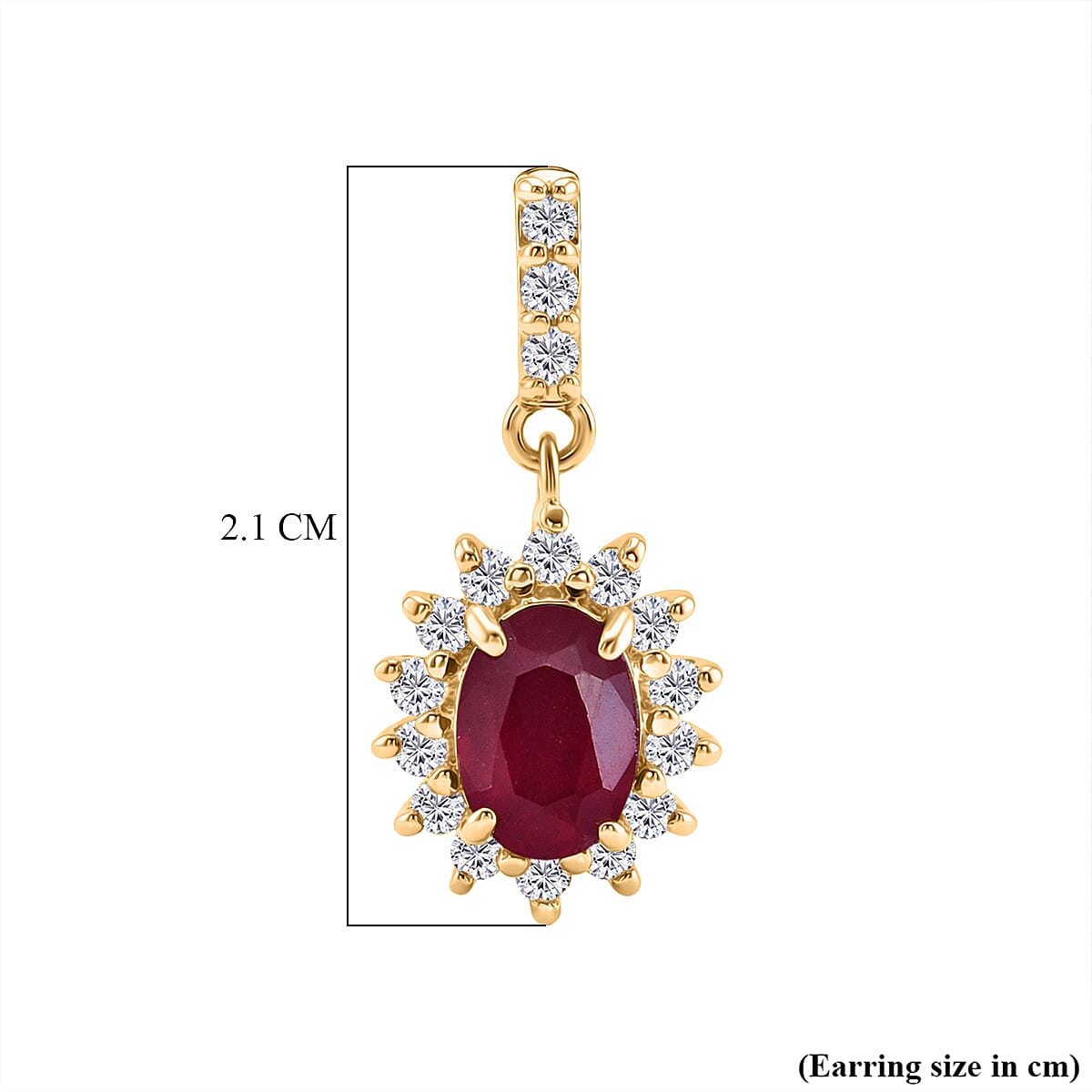 D'Joy African Ruby & White Zircon Sunburst Halo Earring with Push Back in Yellow Gold Plated Sterling Silver 3.30 Ct.