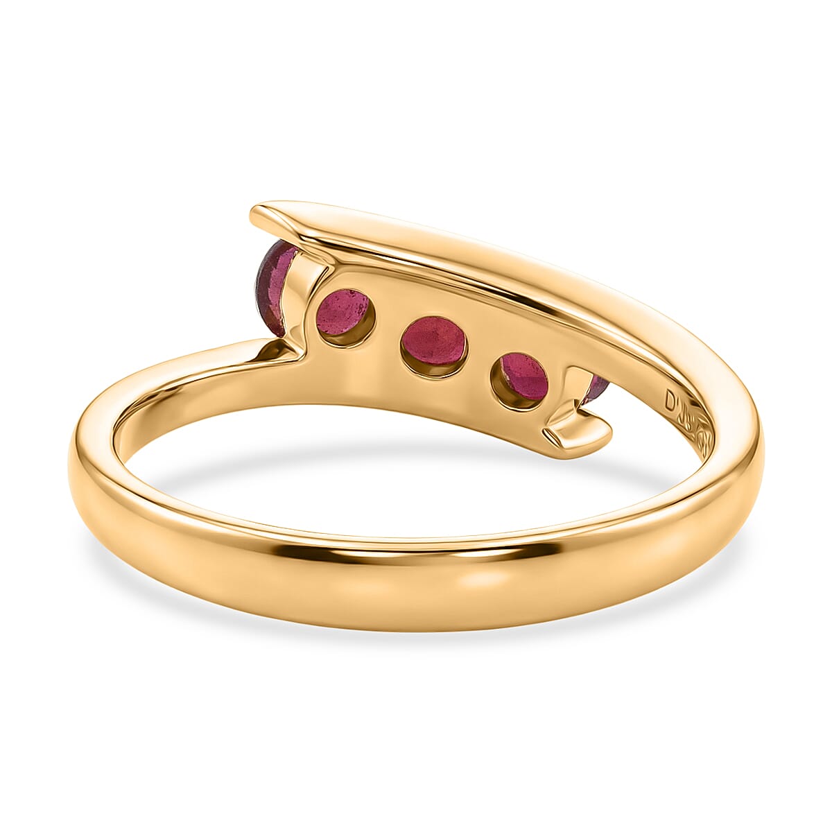 D'Joy African Ruby Trilogy Bypass Ring in Yellow Gold Plated Sterling Silver 1.20 Ct.