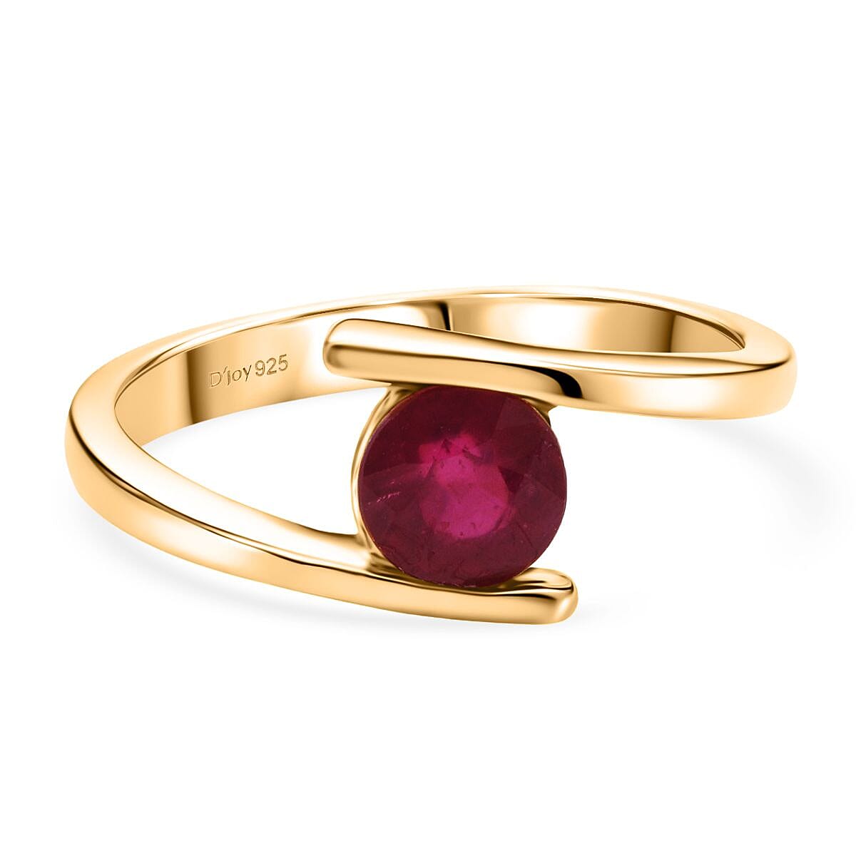 D'Joy African Ruby Solitaire Bypass Ring in Yellow Gold Plated Sterling Silver 1.25 Ct.