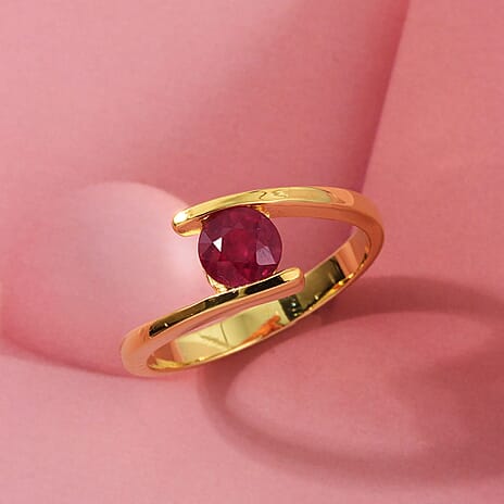 D'Joy African Ruby Solitaire Bypass Ring in Yellow Gold Plated Sterling Silver 1.25 Ct.