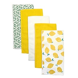 5pk Lemon Prints Microfibre Cleaning Cloths - Yellow,  White & Green